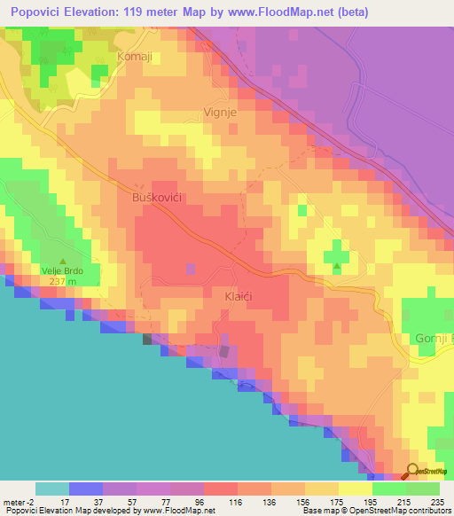 Popovici,Croatia Elevation Map