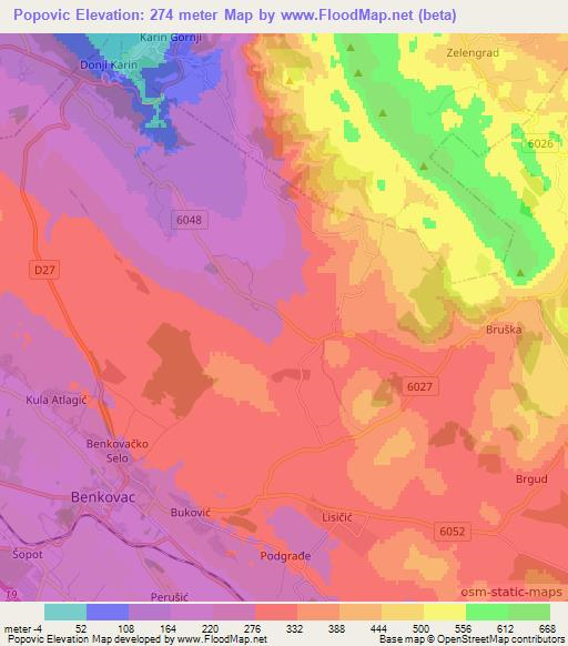 Popovic,Croatia Elevation Map