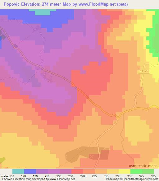 Popovic,Croatia Elevation Map