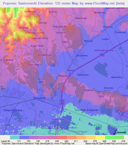 Popovec Sasinovecki,Croatia Elevation Map