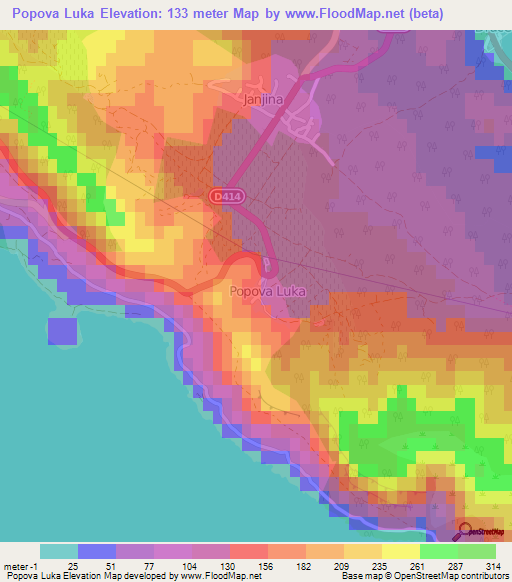 Popova Luka,Croatia Elevation Map