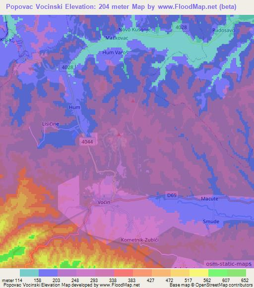 Popovac Vocinski,Croatia Elevation Map