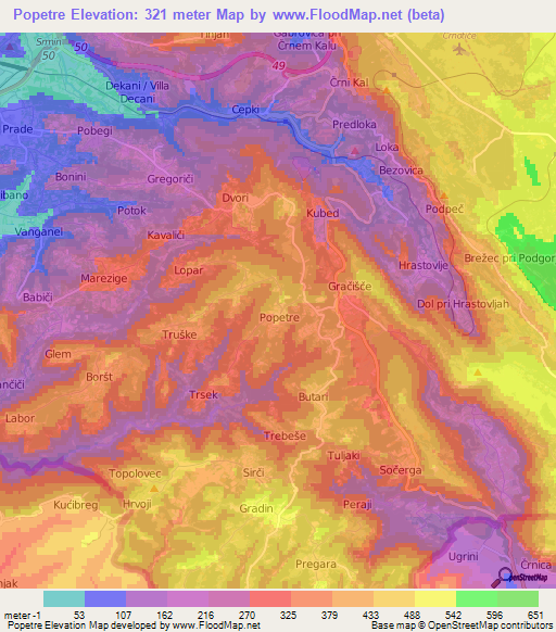 Popetre,Slovenia Elevation Map