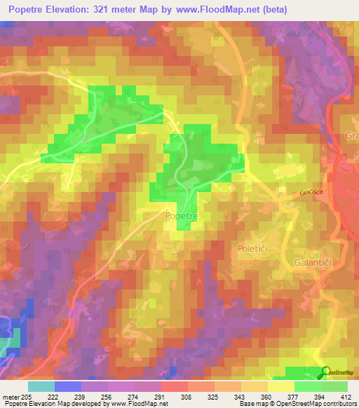 Popetre,Slovenia Elevation Map