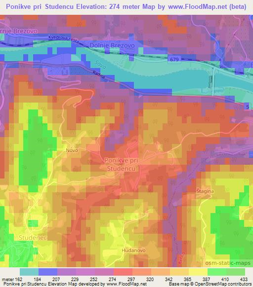 Ponikve pri Studencu,Slovenia Elevation Map