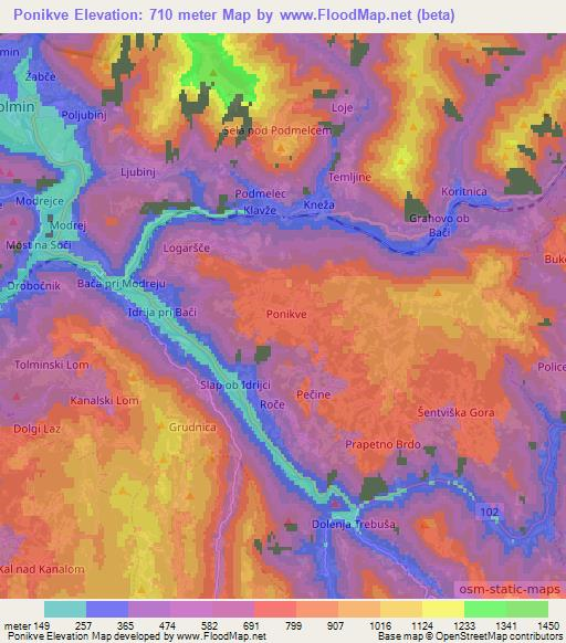 Ponikve,Slovenia Elevation Map