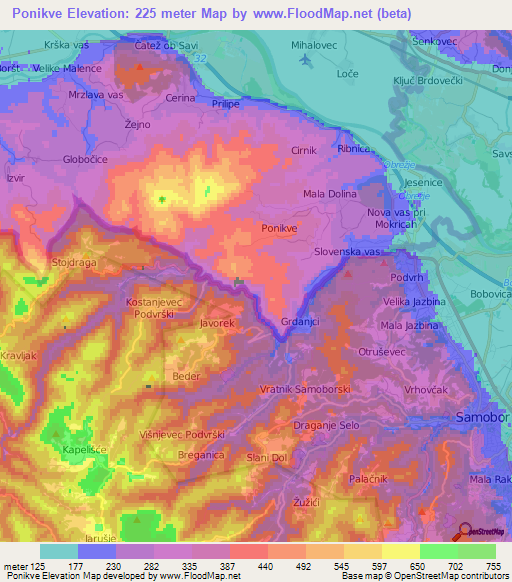 Ponikve,Slovenia Elevation Map