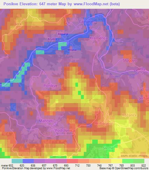 Ponikve,Slovenia Elevation Map