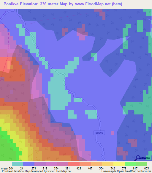 Ponikve,Croatia Elevation Map