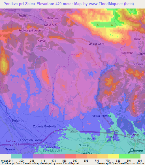 Ponikva pri Zalcu,Slovenia Elevation Map