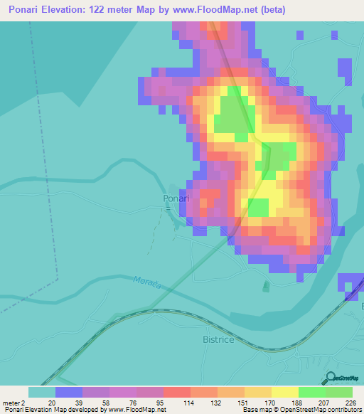 Ponari,Montenegro Elevation Map