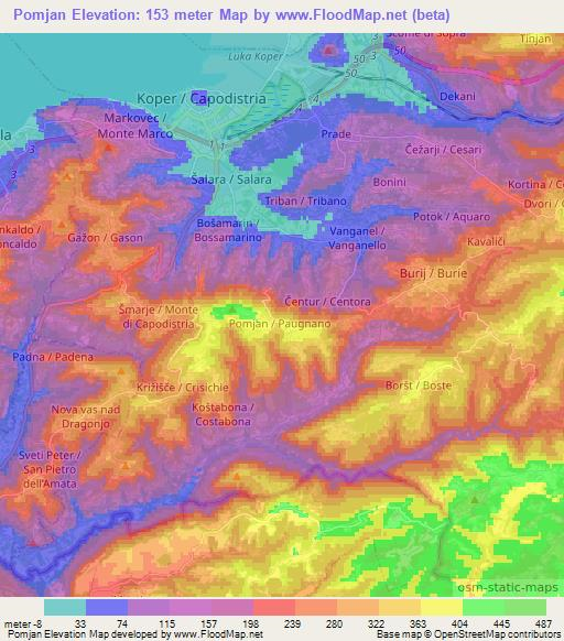 Pomjan,Slovenia Elevation Map