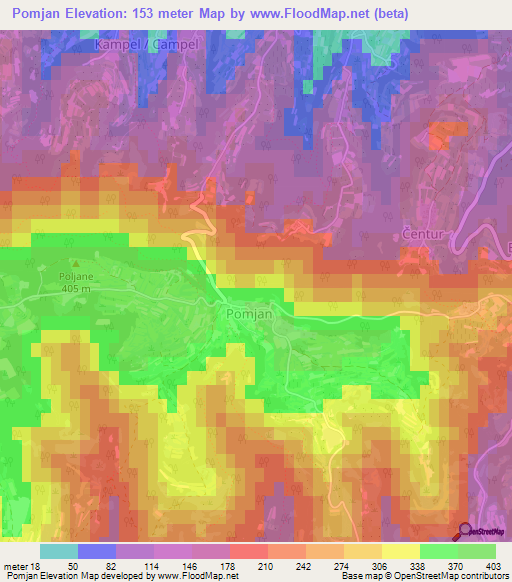 Pomjan,Slovenia Elevation Map