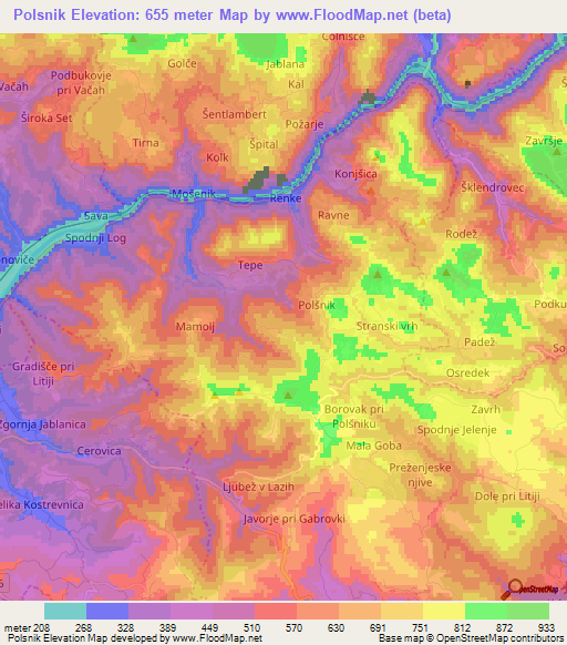 Polsnik,Slovenia Elevation Map