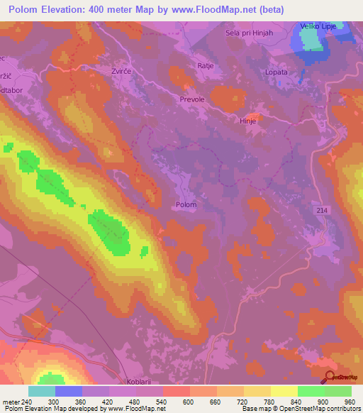 Polom,Slovenia Elevation Map