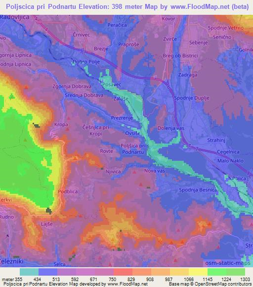 Poljscica pri Podnartu,Slovenia Elevation Map