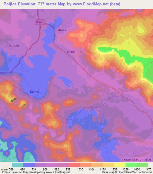 Poljice,Croatia Elevation Map