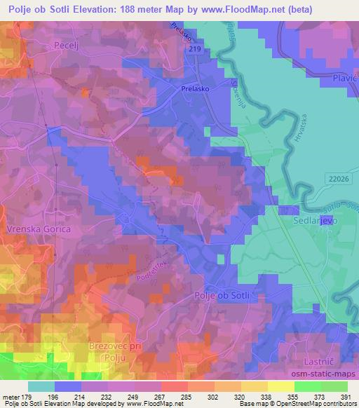 Polje ob Sotli,Slovenia Elevation Map