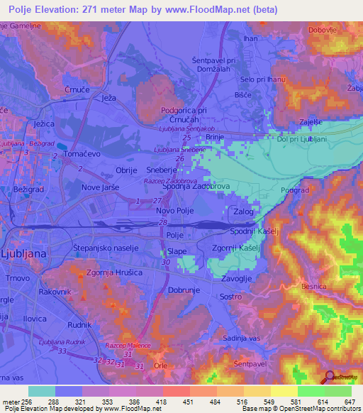 Polje,Slovenia Elevation Map