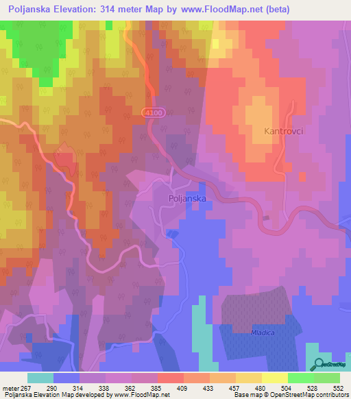 Poljanska,Croatia Elevation Map