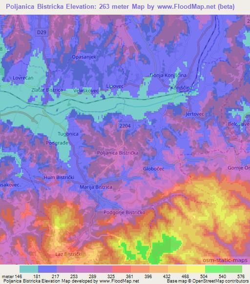 Poljanica Bistricka,Croatia Elevation Map