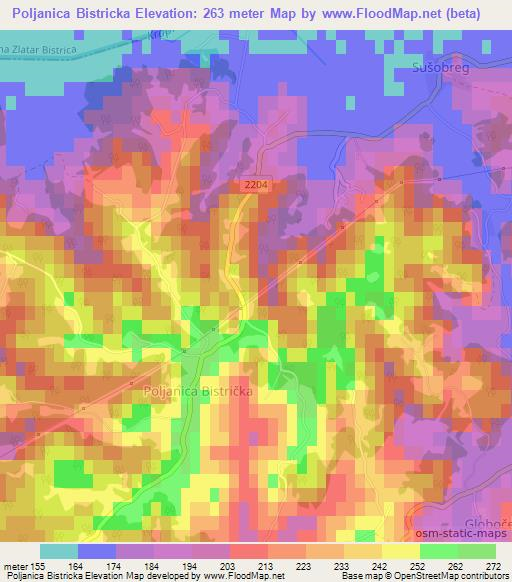 Poljanica Bistricka,Croatia Elevation Map