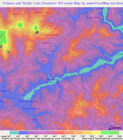 Poljane nad Skofjo Loko,Slovenia Elevation Map