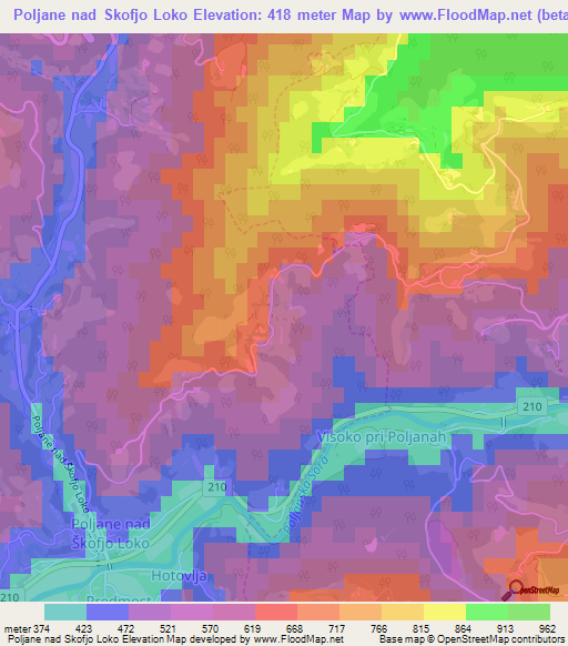 Poljane nad Skofjo Loko,Slovenia Elevation Map