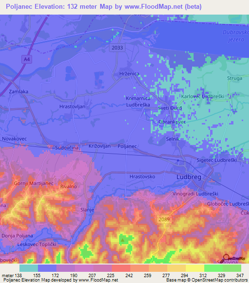 Poljanec,Croatia Elevation Map