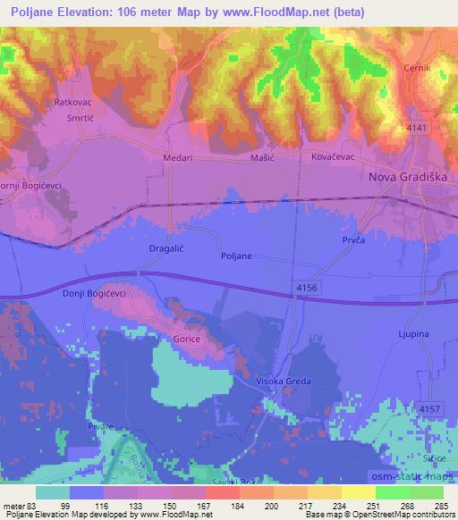 Poljane,Croatia Elevation Map