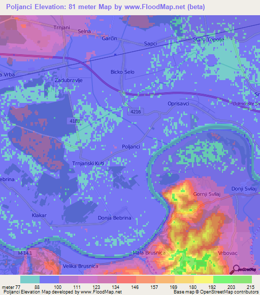 Poljanci,Croatia Elevation Map