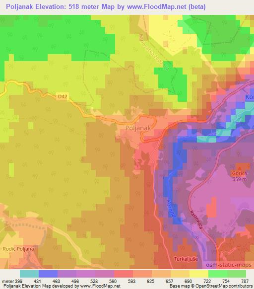 Poljanak,Croatia Elevation Map