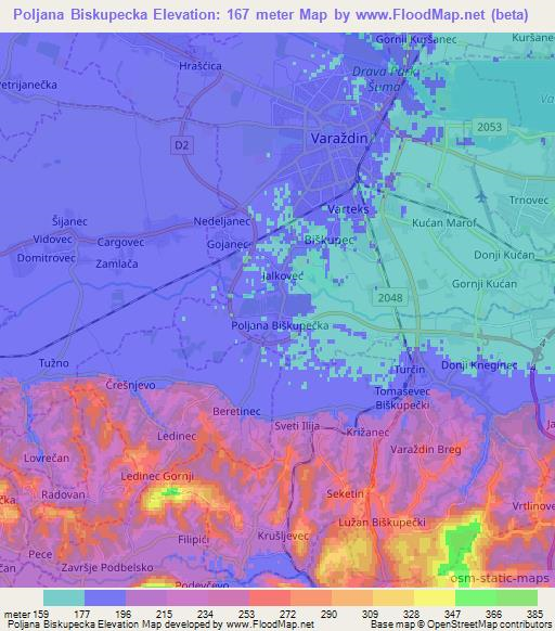 Poljana Biskupecka,Croatia Elevation Map