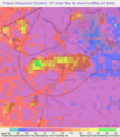 Poljana Biskupecka,Croatia Elevation Map