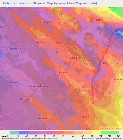 Policnik,Croatia Elevation Map