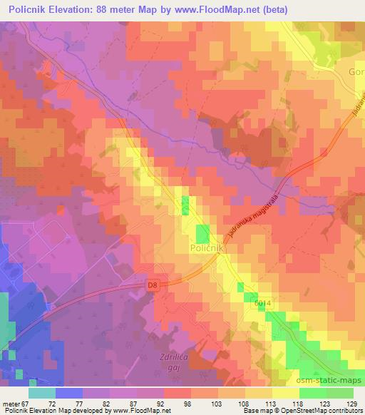 Policnik,Croatia Elevation Map