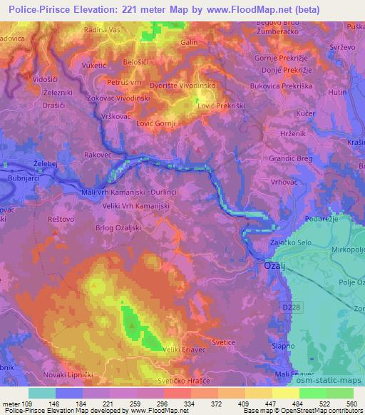 Police-Pirisce,Croatia Elevation Map