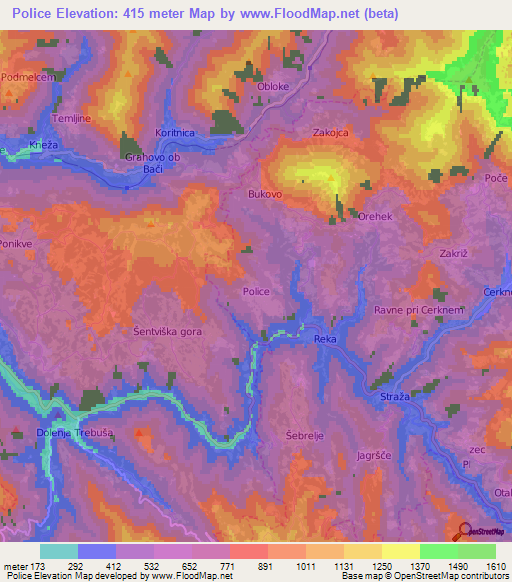 Police,Slovenia Elevation Map