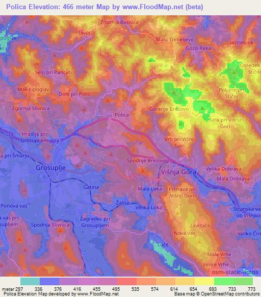 Polica,Slovenia Elevation Map