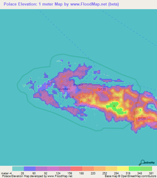 Polace,Croatia Elevation Map