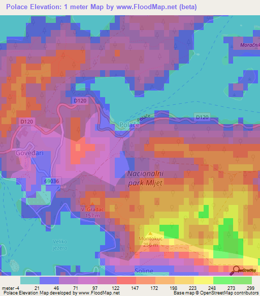 Polace,Croatia Elevation Map