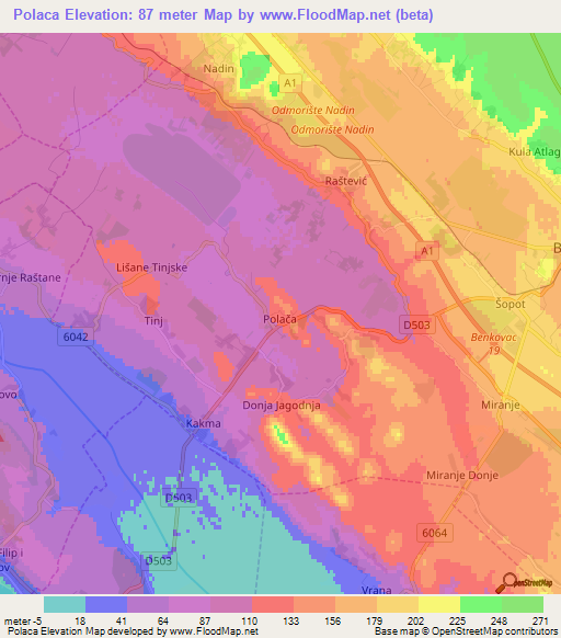 Polaca,Croatia Elevation Map