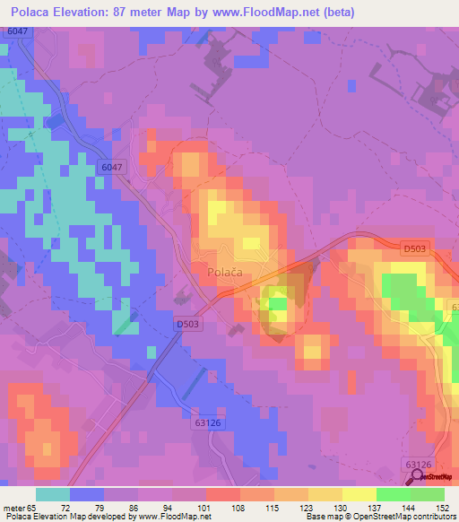 Polaca,Croatia Elevation Map