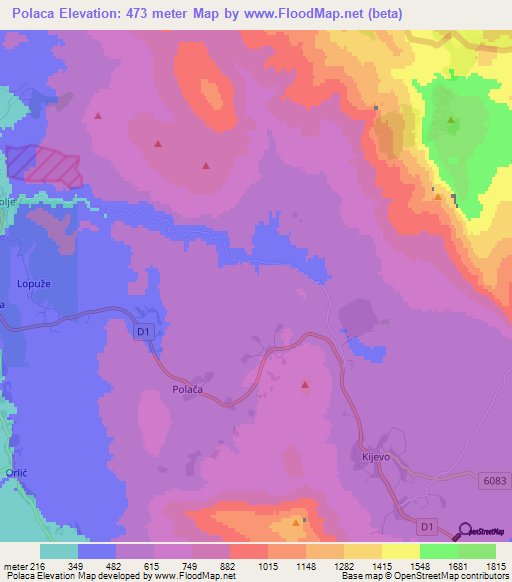 Polaca,Croatia Elevation Map