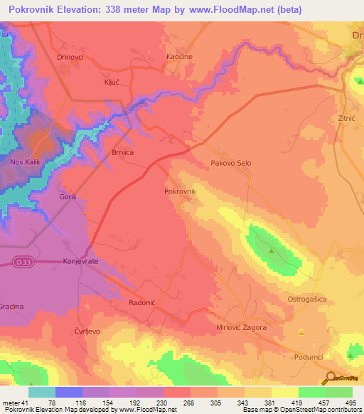 Pokrovnik,Croatia Elevation Map