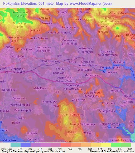 Pokojnica,Slovenia Elevation Map