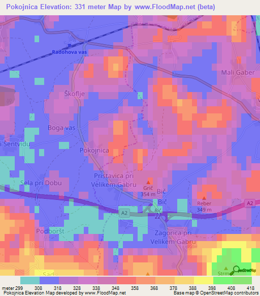 Pokojnica,Slovenia Elevation Map