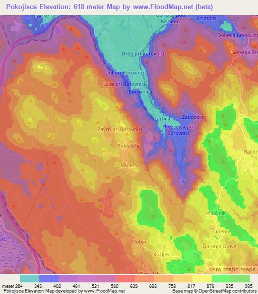 Pokojisce,Slovenia Elevation Map