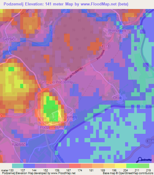 Podzemelj,Slovenia Elevation Map