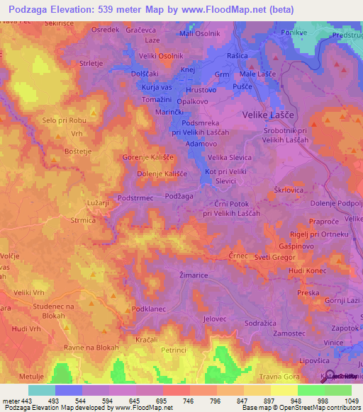 Podzaga,Slovenia Elevation Map